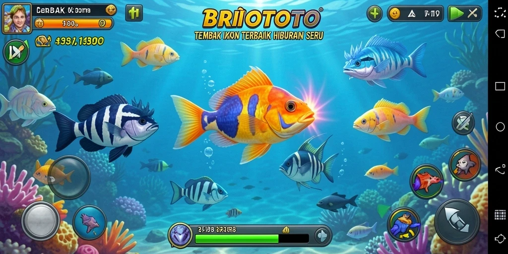 Screenshot gameplay BRIOTOTO dengan aksi menembak ikan seru.