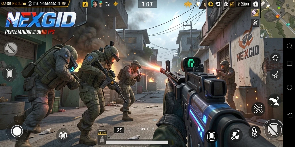 Tampilan aksi seru dalam gameplay NEXGID di dunia FPS.