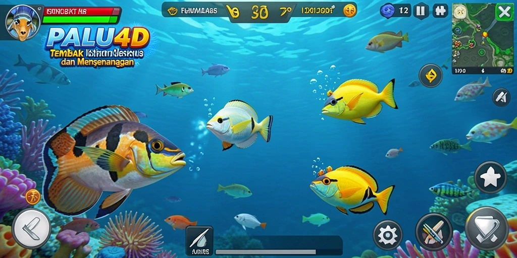 Screenshot gameplay menunjukkan aksi menembak ikan yang seru.