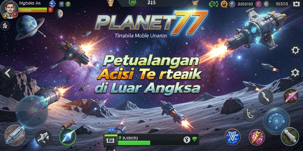 Tampilan gameplay seru di luar angkasa dalam PLANET77.