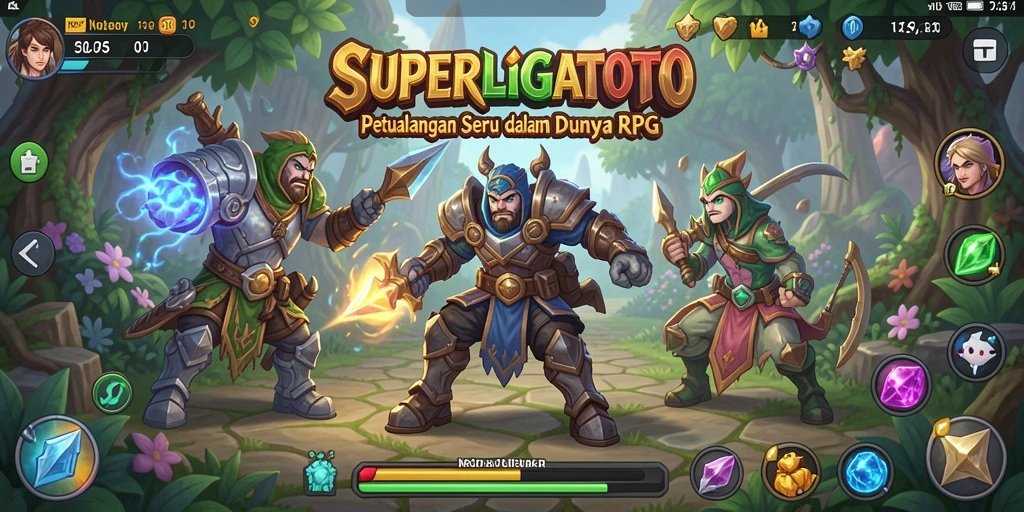 Tangkapan layar SUPERLIGATOTO menampilkan aksi pertarungan RPG yang seru.