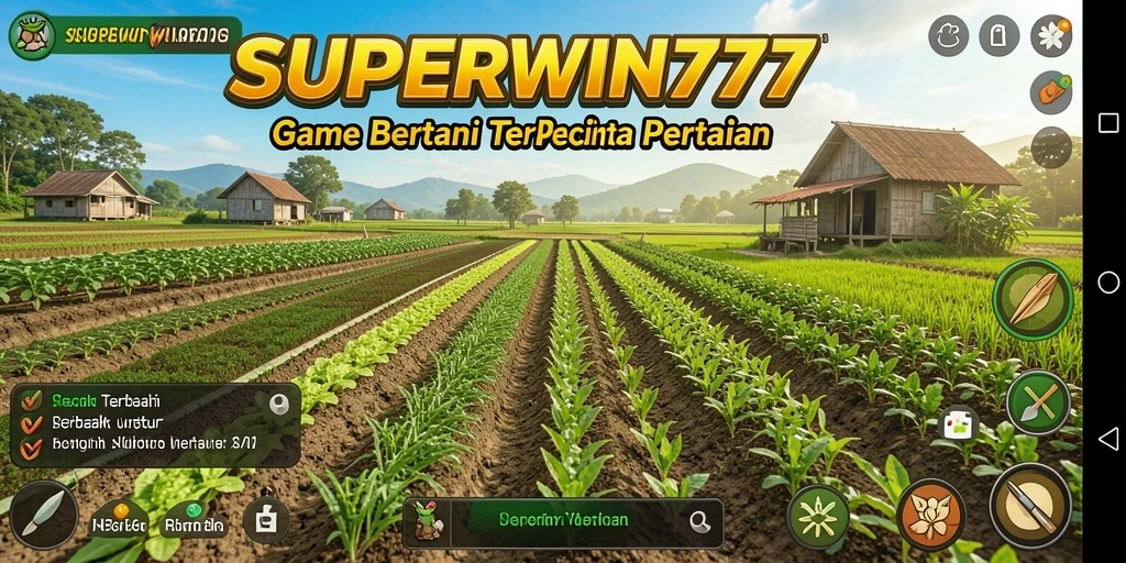 Screenshot gameplay <strong>SUPERWIN777</strong> menampilkan ladang yang subur dan aktivitas bertani.