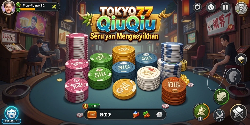 Screenshot gameplay TOKYO77 menunjukkan kartu QiuQiu yang menarik.