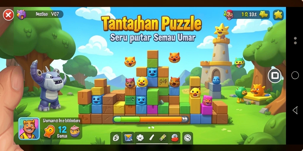 Tampilan screenshot V07 menampilkan gameplay Puzzle yang menantang.